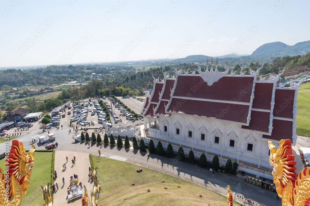 Chiangrai, Thailand-January 28,2018, Top view of pagoda at Wat Huay pla kang temple, Chiangrai, Thailand.