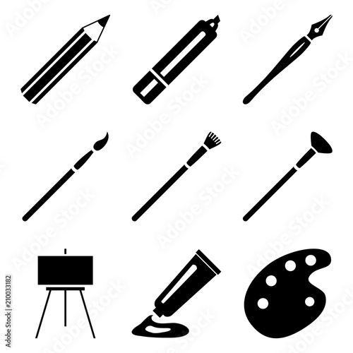 Vector Set of Silhouette Art Icons. Painting and Writing Tools