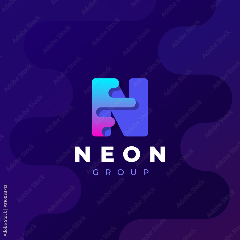 Modern trendy gradient geometric letter N logo design template ...