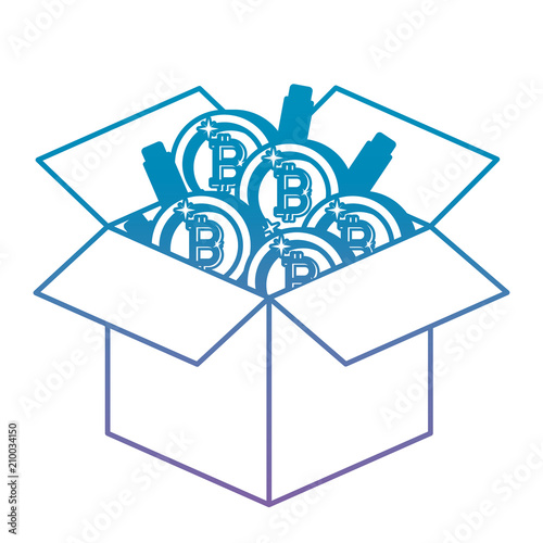 box with bitcoins coins commerce technology vector illustration design