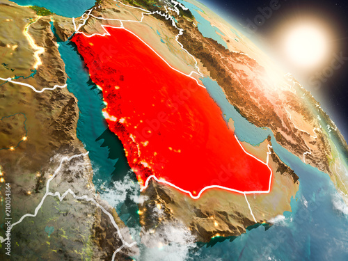 Saudi Arabia from space during sunrise