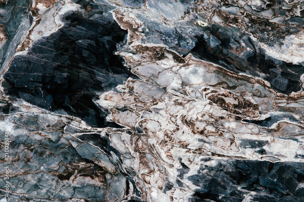 Marble stone background. Natural Marble in river of Thailand, Black, white and gray color.