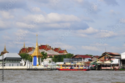 Transport boats and ships on Chao Phraya River in Bangkok, Thailand