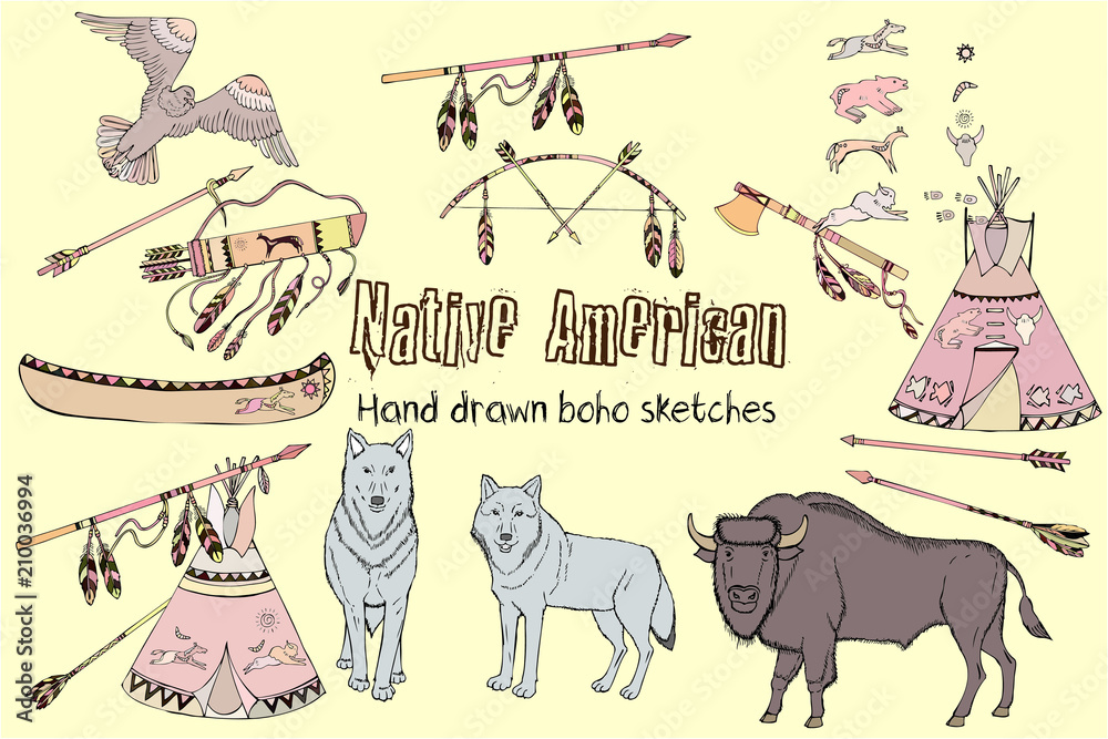 American Indian Background.Hand drawn sketches