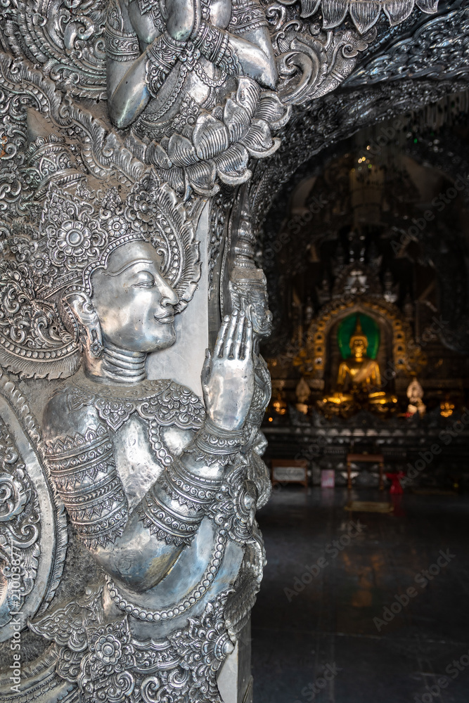 Wat Srisuphan in Chiang mai, northern Thailand, Church built from silver.