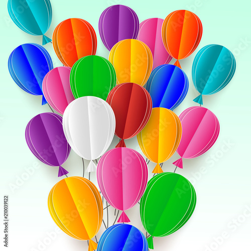 Realistic flying paper cuts up balloons Colorful decorations for parties, celebrations, banners, maps. Greeting card with a happy birthday.