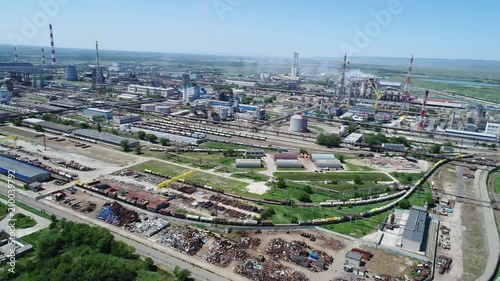 Aerial view of Modern high-tech production. A giant chemical plant. photo