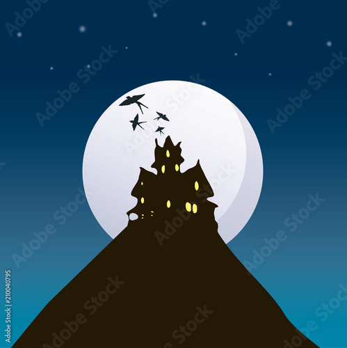 Halloween background with house vector illustration.