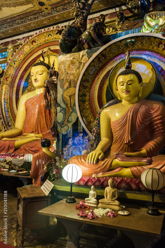 COLOMBO, SRI LANKA - JULY 26, 2016: Interior of Gangaramaya Buddhist Temple complex in Colombo, Sri Lanka