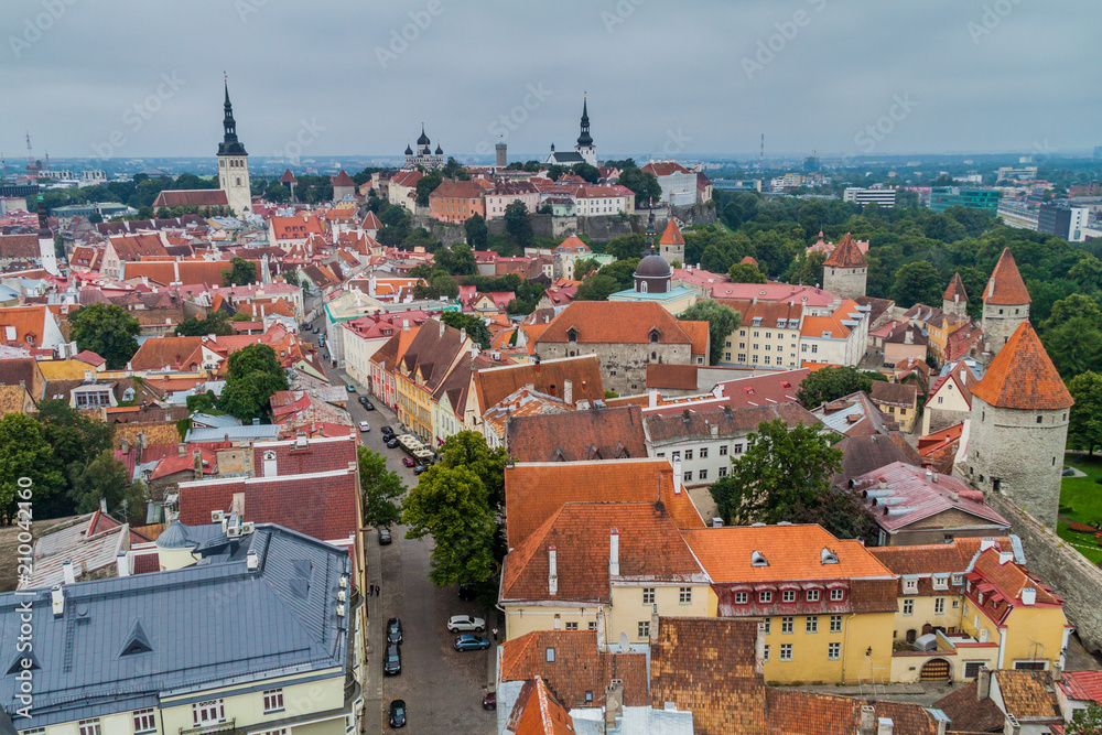 Aerial view of the Old Town in Tallinn, Estonia