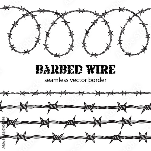 Barbed wire seamless border. Vector.