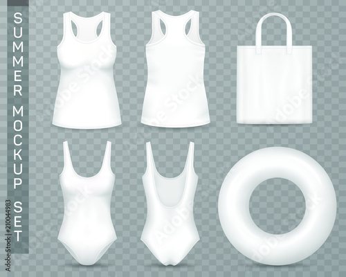 Templates of beach woman clothing and accessories.