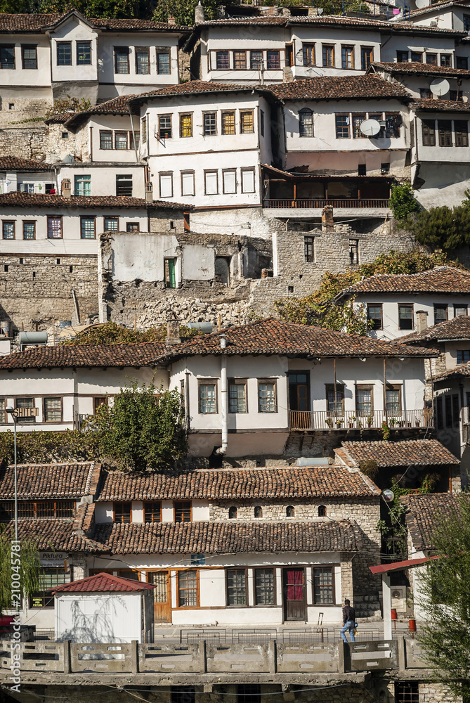 ottoman architecture view in historic berat old town albania