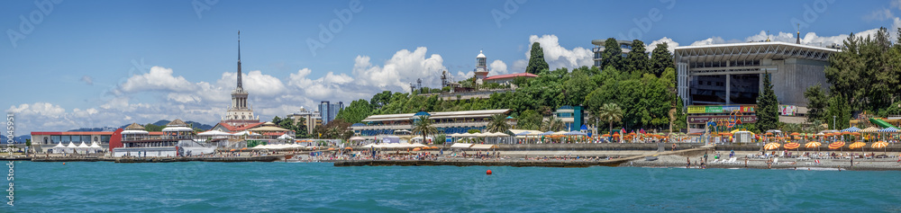 SOCHI, RUSSIA - JUNE 17, 2017: Panoramic view from the sea.
