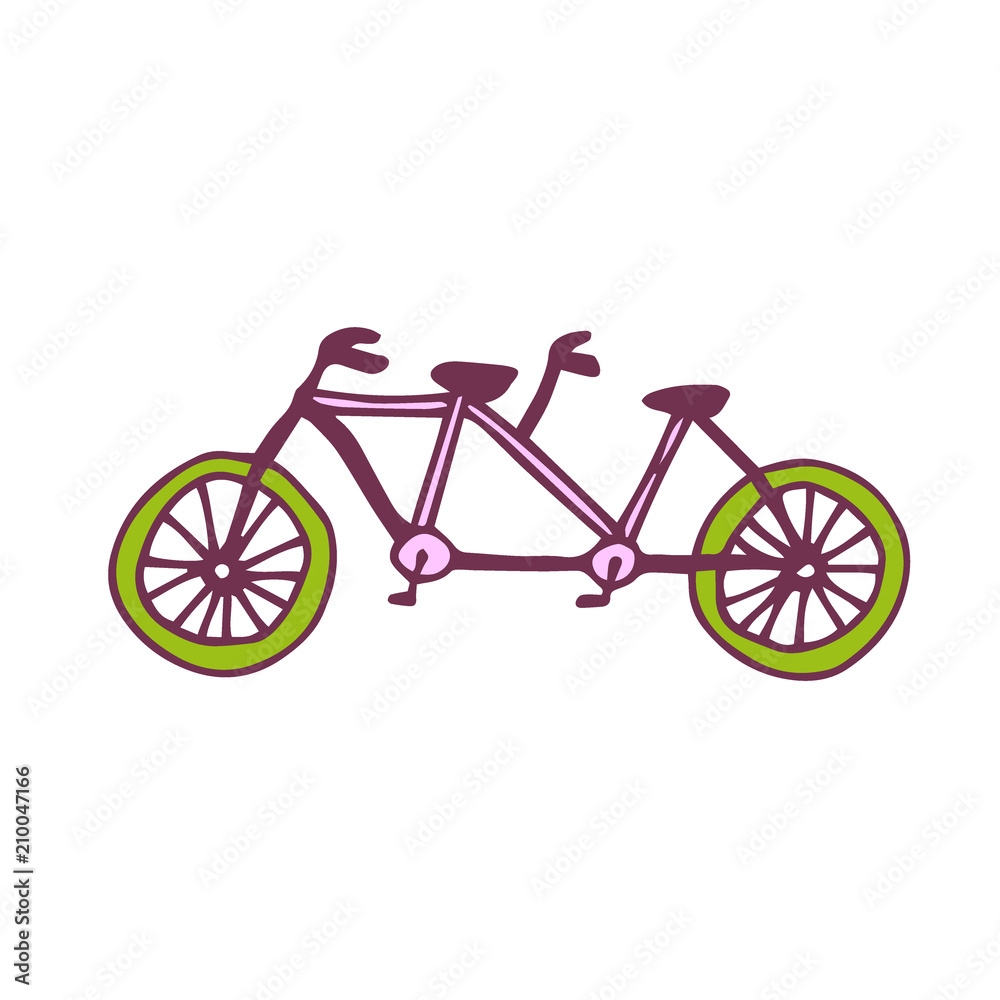 Vector tandem bike icon. Travel printed art. Sticker design.