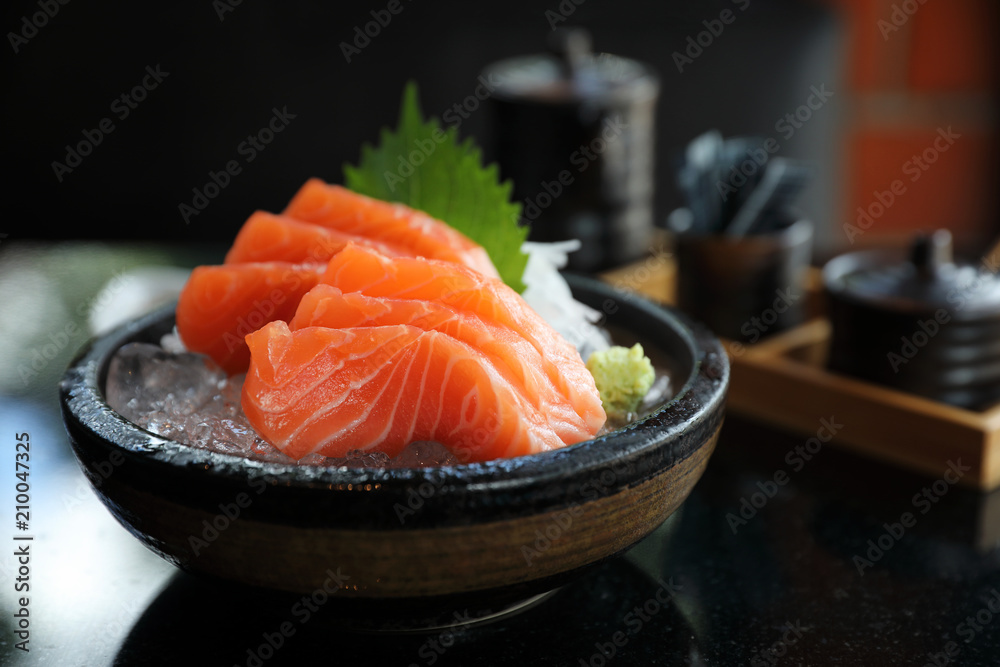 Salmon sashimi on ice Japanese food Salmon sashimi on ice Japanese food