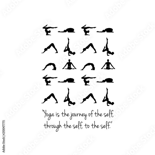 Quote about yoga and silhouette of people in different poses.