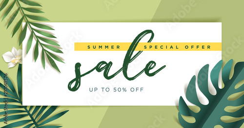 Summer sale vector illustration for mobile and social media banner, poster, shopping ads, marketing material photo