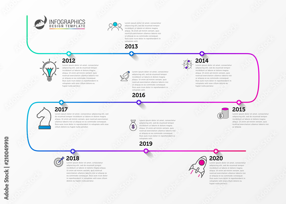 Obraz premium Infographic design template. Timeline concept with 9 steps