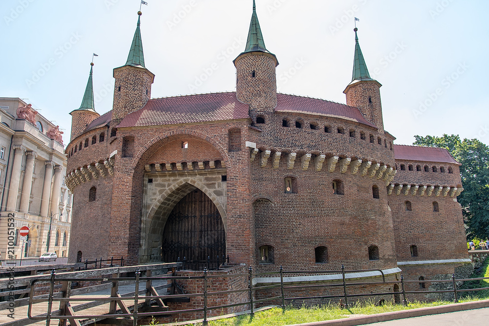 Historical fortification building - Barbican - in Krakow (Poland)