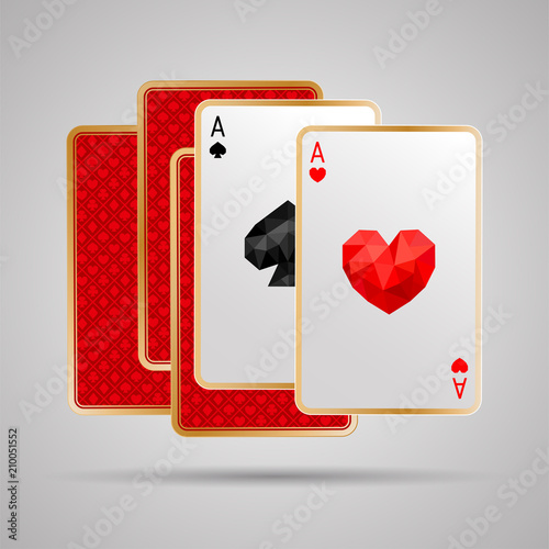 Two aces in five playing cards. Winning poker hand. Red back side design