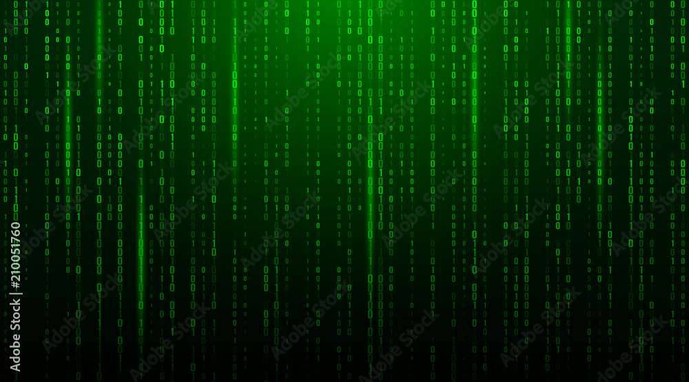 A stream of binary matrix code on the screen. numbers of the computer matrix. The concept of coding, hacker or mining of crypto-currency bitcoin. Vector illustration.