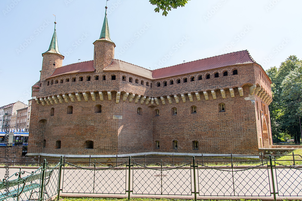 Historical fortification building - Barbican - in Krakow (Poland)