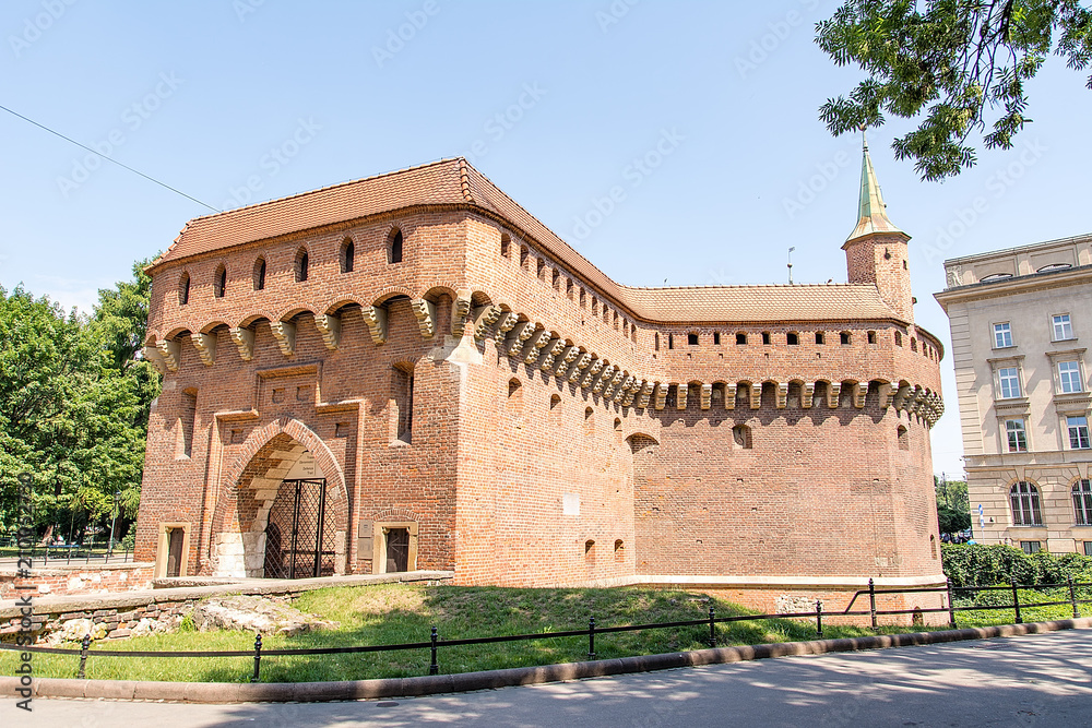 Historical fortification building - Barbican - in Krakow (Poland)