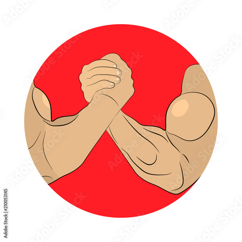 arm wrestling hands round icon. vector illustration