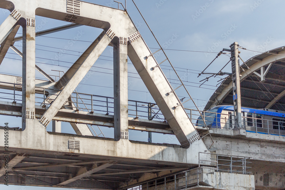 Unidentified metro train iron bridge with zigzag lines built using modern day technology in India