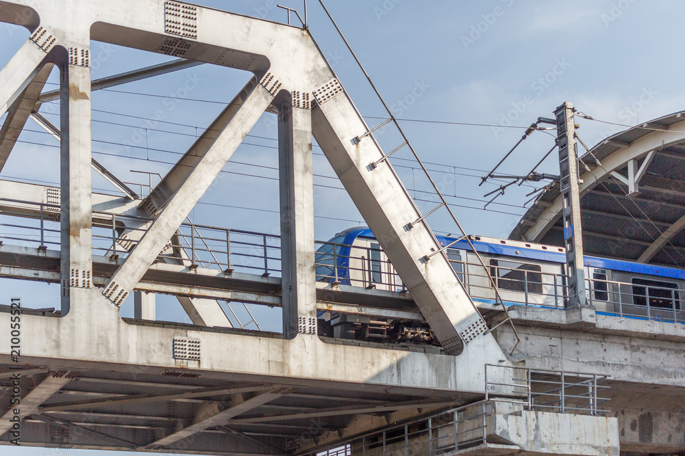 Unidentified metro train iron bridge with zigzag lines built using modern day technology in India