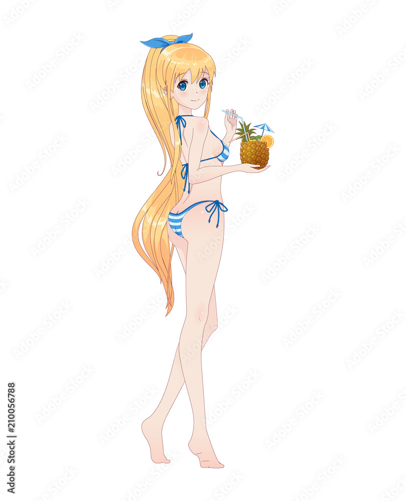 Plakat Piękna anime manga dziewczyna w bikini