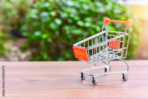 Mini Shopping Cart or Trolley for E-Commerce Isolated on a Table