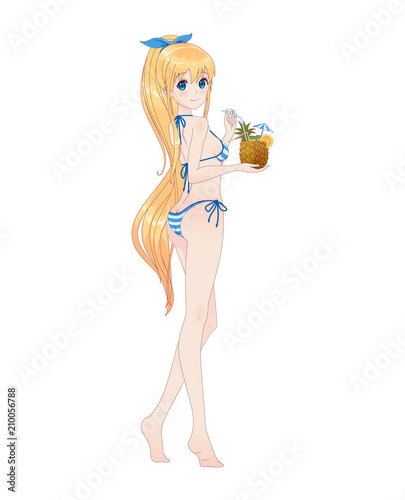 Plakat Piękna anime manga dziewczyna w bikini
