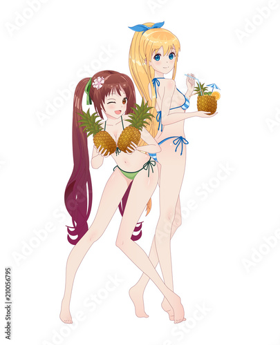 Beautiful anime manga girl in bikini