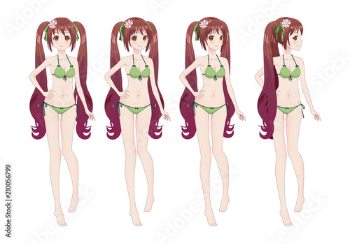 Beautiful anime manga girl in bikini