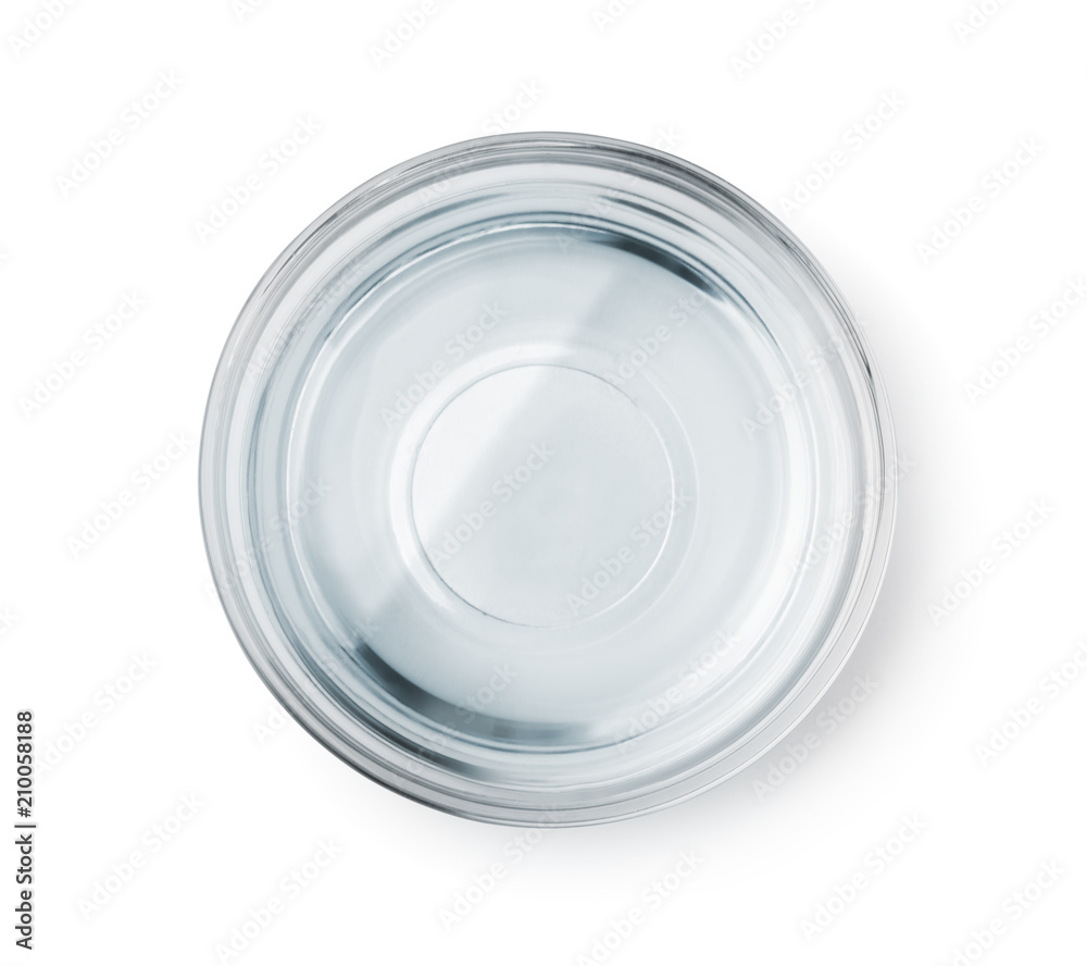 Top view of glass bowl with clear water - obrazy, fototapety, plakaty 