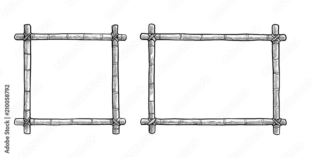 Fototapeta premium Bamboo frame illustration, drawing, engraving, ink, line art, vector
