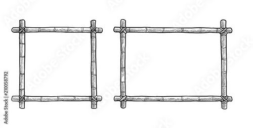 Bamboo frame illustration, drawing, engraving, ink, line art, vector