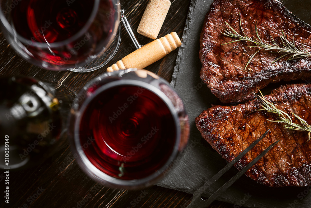 dinner for two with steaks and red wine