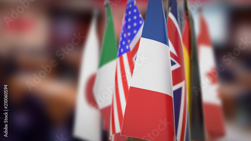 Flags of G7 members isolated with blur  photo