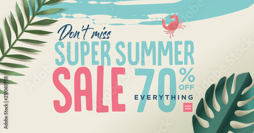 Summer sale vector illustration for mobile and social media banner, poster, shopping ads, marketing material. 