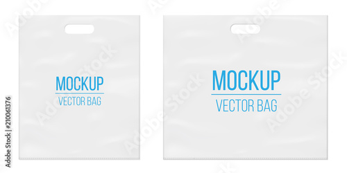 Creative vector illustration of empty blank white plastic bag isolated on transparent background. Art design realistic mockup template with place for your branding. Abstract concept graphic element