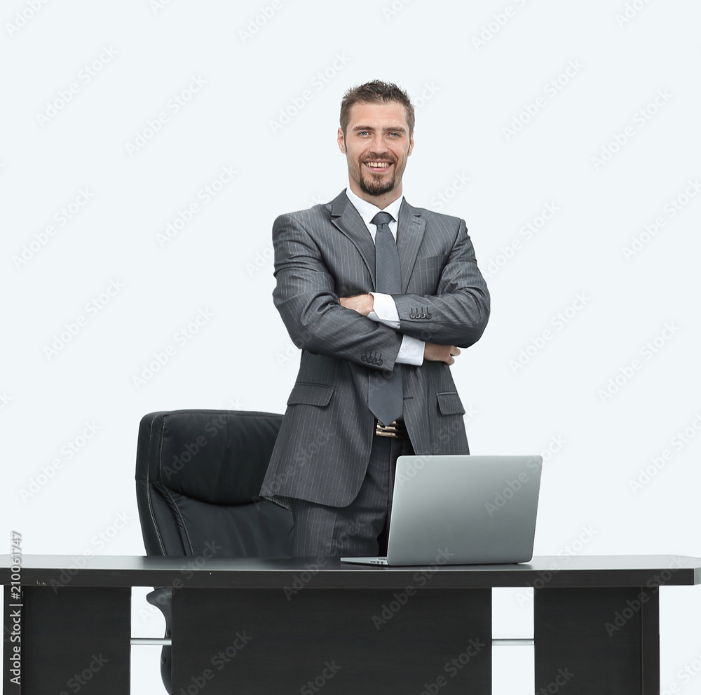 successful leader, standing behind a Desk successful leader, standing behind a Desk