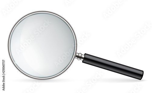Creative vector illustration of realistic magnifying glass isolated on transparent background. Art design search, inspection symbol. Abstract concept magnifier zoom, tool with hand lens element