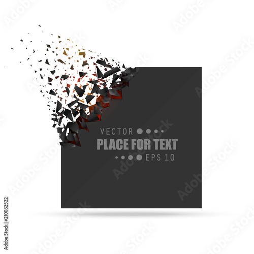 Creative vector illustration of blank banner with explosion, debris isolated on transparent background. Art design. Cracked shape shatters into pieces. Abstract concept graphic geometric element