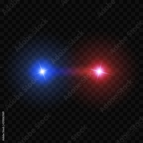 Creative vector illustration of police car silhouette headlights, blinking isolated on transparent background. Glowing headlamp. Red, blue siren lights. Art design. Abstract concept graphic element
