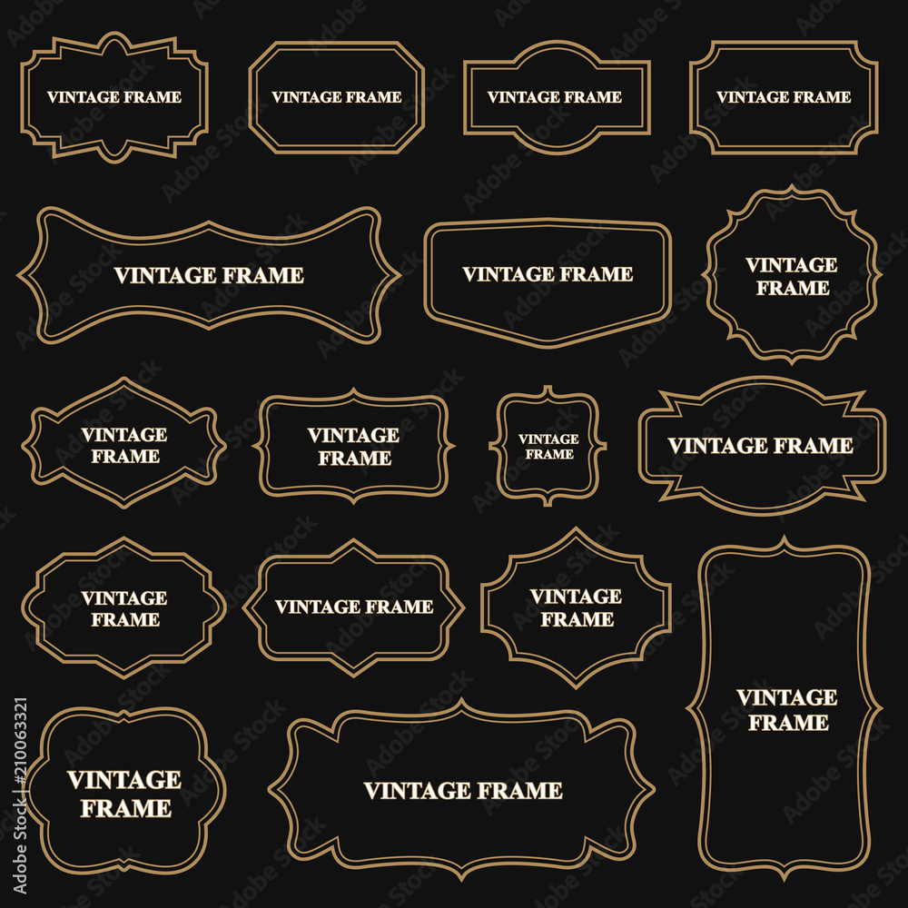 Creative vector illustration set of decorative vintage frames isolated on transparent background. Art design border labels. Blank frames template. Abstract concept graphic retro element
