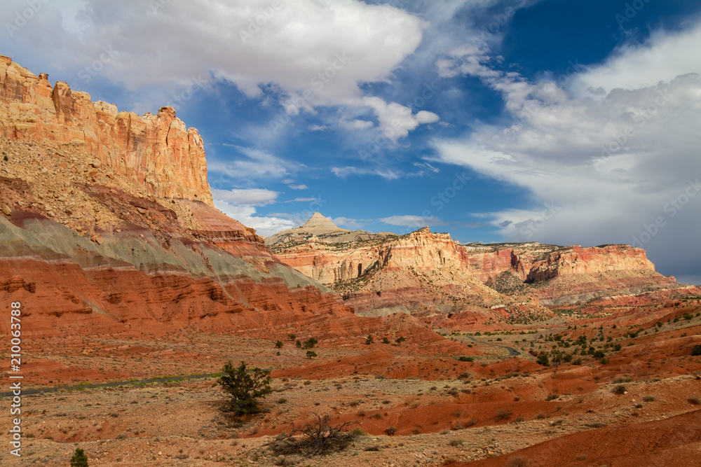 Amazing view of Capitol Reef National park with gorgeous clouds in Utah, USA.