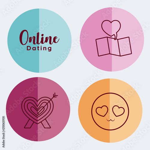 icon set of online dating concept over colorful circles and white background, vector illustration © djvstock